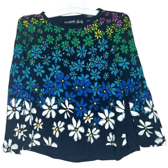 Desigual Other - Desigual Girls Long Sleeve Floral Top Size 3/4 Multicolor Flower Print Sequins
